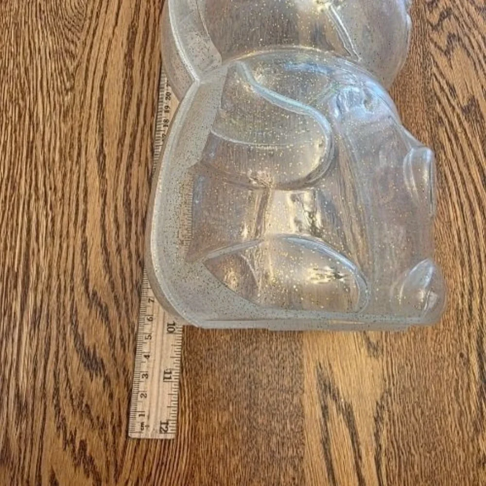 Clear Glitter Bunny Rabbit Plastic Storage Container 10 inch Candy Kids‎ Toys